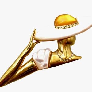 Art Deco Lady Lucite Rhinestone Brooch